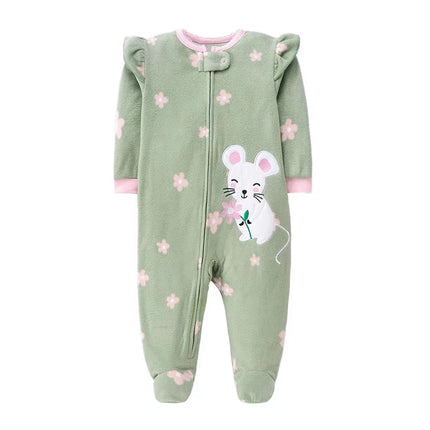 Spring Baby Girl Rompers Clothes Zipper Fleece Autumn Warm Newborn Infants Pajamas Outfit Animal Jumpsuit Clothing 0 -12 Months