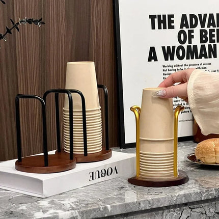 Disposable Cup Storage Holder Rack Shelf Water Tea Cups Wood Dispenser with Longer Stick Mug Display Stand Organizer Supplies