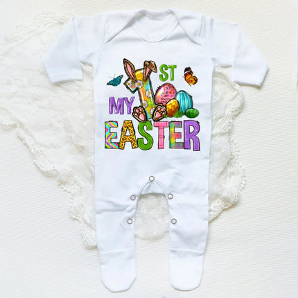My First Easter Bunny Printed Baby Babygrow Sleepsuit Bodysuit Newborn Coming Home Hospital Outfit Infant Easter Party Romper