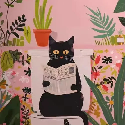 Pink Black Cat Dog Frog on The Toilet Reading Poster Bath Prints Animals Canvas Painting Wall Art Pictures for Toilet WC Decor