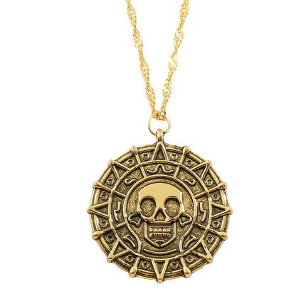 Pirates of the Caribbean Jack Sparrow Aztec Skeleton Skull Heads Coin Medallion Pendant Vintage Jewelry Necklace for Wholesale