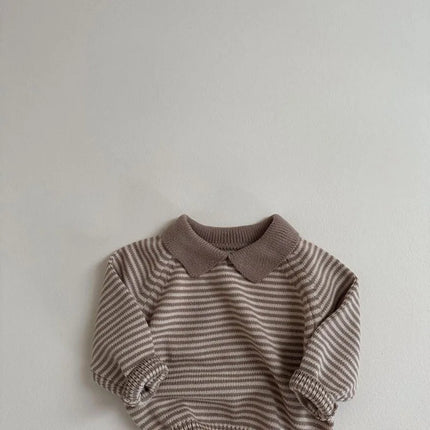 2026 Spring Children Sweatshirt 1-6Y Turn Down Collar Kids Cardigan Classic Striped Boys Jacket Sweaters Girls Knit Pullover