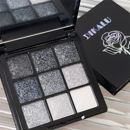 Punk Smoked Black Gray 9 Color Eyeshadow Makeup Palette Dark Color Pressed Glitter for Eyes Shadow Pigment Powder Cosmetics