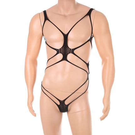Bodysuits Sexy Bondage Lingerie Men One-Piece Fishnet Hollow Bra Open Butts Underwear Erotic Apparel