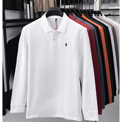 100% pure cotton luxury men's long-sleeve polo shirt designer brand Paul pony embroidery soft comfort spring autumn casual T-shirt