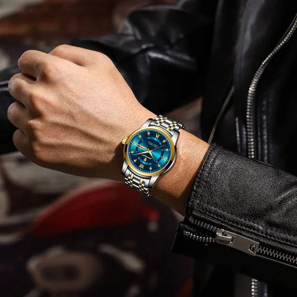 POEDAGAR Luxury Fashion Men's Wristwatch Waterproof Stainless Steel Luminous Trendy Men's Watch Date Week Men's Quartz Watches Reloj