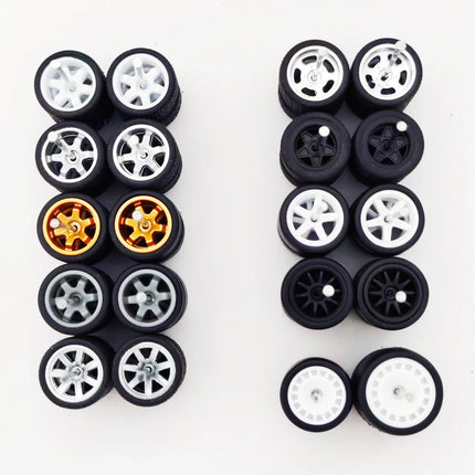 10 Sets 11/12/13/14/17mm 1/64 Alloy Car Wheels Rubber Tires W Axle for HW/Matchbox/Domeka/Evo 1:64 Car Model SUV Off Road Truck