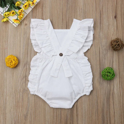 0-24months Baby Girl Sleeveless Bodysuit Ruffle Solid Pink White Yellow Green Summer Romper For Toddler Girls
