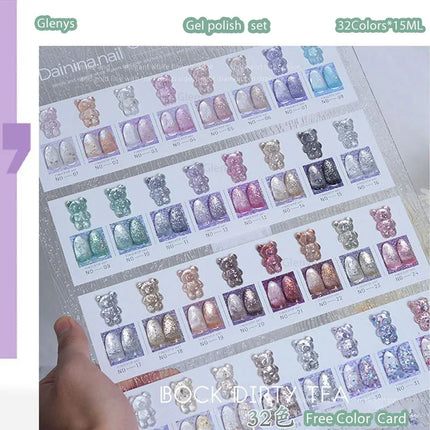 Glenys 32-color pyrotechnic cat eye nail polish gel semi-permanent soak-off UV LED nail salon art varnish set
