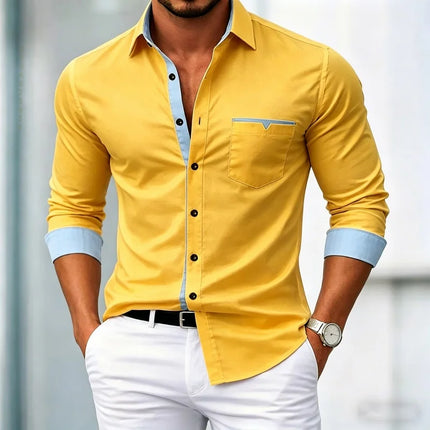 High Quality Men's Shirts, Contrasting Long Sleeved Shirts, Business Casual Shirts, Trendy Dating, Versatile Men's Clothing