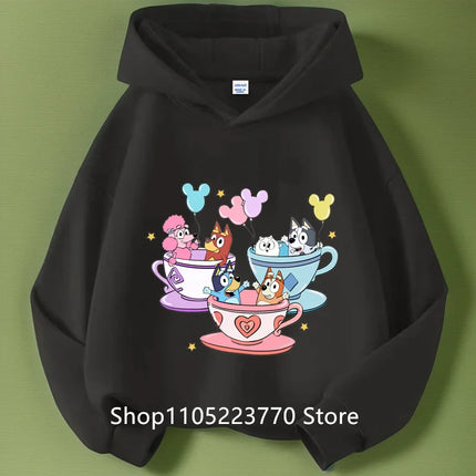Kids Bluey Themed Hoodie Warm Fleece Lined Sweatshirt Autumn Winter Casual Pullover for Boys Girls