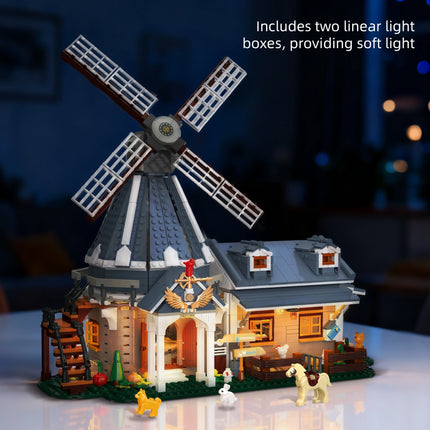 Creative Windmill Ranch Building Blocks Farm House Model with Rotating Blades Animal Figures DIY Toy Gift for Kids Adults