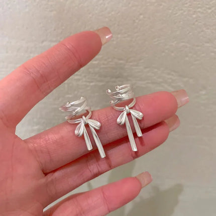 VENTFILLE 925 Sterling Silver Bow Knot Ear Clip for Women Girl Ribbon Design Ballet Style Sweet Jewelry Gift Dropshipping
