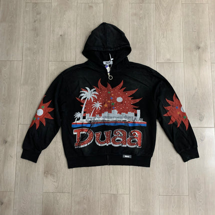 Streetwear Shinning Diamond Zipper Terry Hooded Hoodie for Men Oversized Contrast Color Cardigan Rhinestone Sweatshirt Jacket