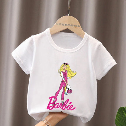 Hot Sale Barbie Princess Print Cartoon Kids T-Shirts Kawaii Girls Clothes Baby Boys Short Sleeve T shirt Summer Children Tops