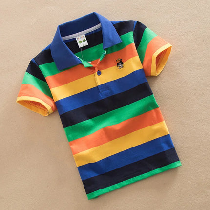 Children's clothing short sleeved T-shirt summer clothes boys and girls striped polo shirt elastic cotton round neck T-shirt 0-1