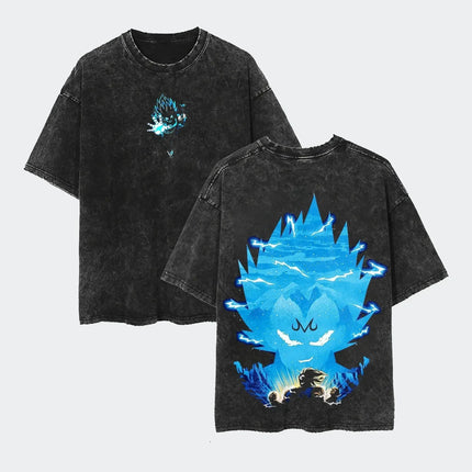 2026 Summer Dragon Ball Majin Vegeta Vintage Anime T-shirt Men's Pure Cotton Washed Tees Casual Loose Sports Daily Short Sleeve