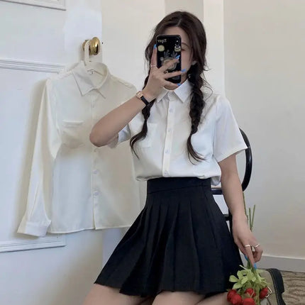 Summer White Loose Fit Shirt American Versatile Salt Series All-Match Pure Color Simple Slimming Student Top Women's Fashion