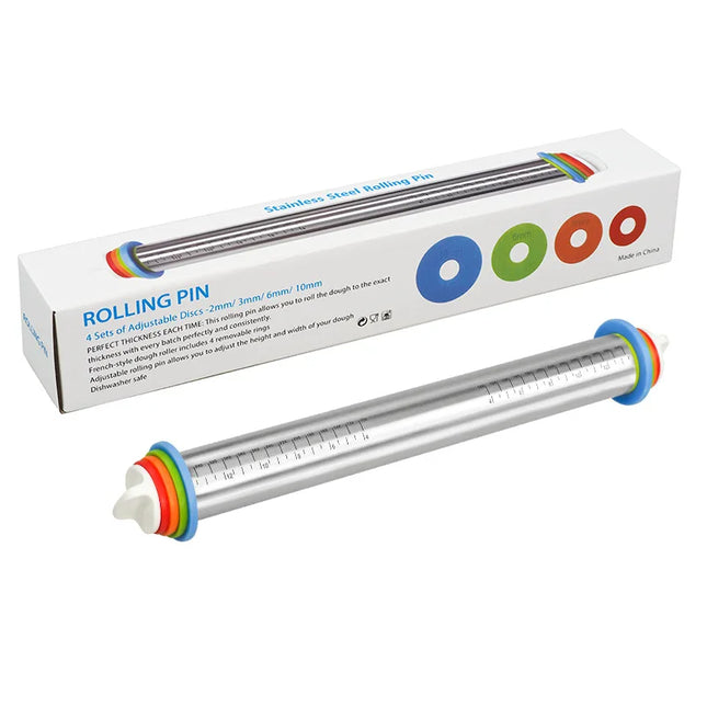 Stainless Steel Adjustable Rolling Pin/mat，Fondant Rolling Pin Cake Roller Dough Rolling Pin Dough Roller Kitchen Accessories