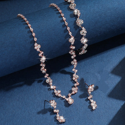 2025 Trendy Rose Gold Star Jewelry Set 3pcs (Necklace Bracelet Earrings) Sparkle Crystal Choker for Women Party Daily Outfits