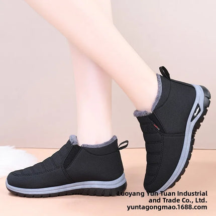 Winter New Fleece Lined Anti-slip Soft Bottom Women's Short Boots Thick Warm Cotton Shoes round Toe Casual Style Comfortable