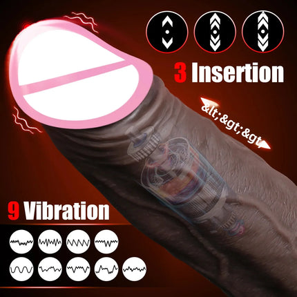 Sex Toys Thrusting Dildo Vibrator, Lifelike Heated Silicone Black Dildos with 10 Thrusting & 10 Vibrating Modes for G Spots clit