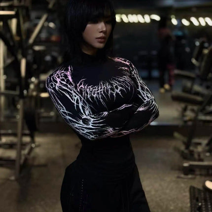 Couple Style Gothic Style Tight Fitting High Elasticity Fitness Half Height Collar Quick Drying Breathable Long Sleeved Shirt