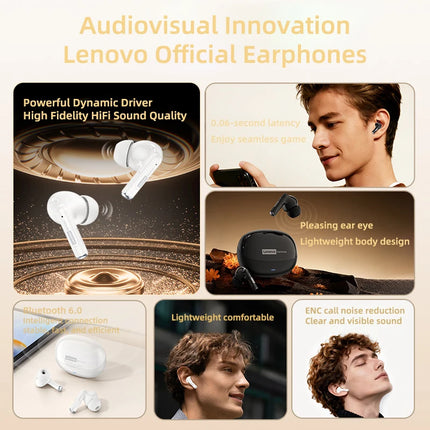 Lenovo LE257 Wireless Bluetooth 6.0 Earphones HiFi Sound ENC Call Noise Reduction TWS Headphones Gaming Sports Headset with Mic