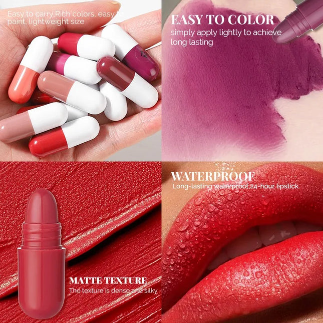 Capsule Lipstick Set 18 Colors Long Lasting Waterproof Glitter Sparkling Shimmer Lip Gloss Moisturizing Glossy Non-stick Cup