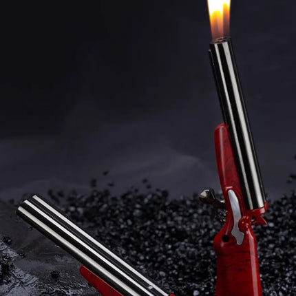 Metal Mini Gun Dual Fire Butane Gas Lighter Press Ignition Open Flame Smoking Accessories Gifts For Men Dropshipping Suppliers