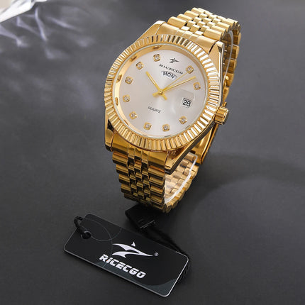 Classic Men's Steel Strap Luxury Wristwatch Business Calendar Stainless Steel Round Male Quartz Watches Clock Wristwatches ﻿