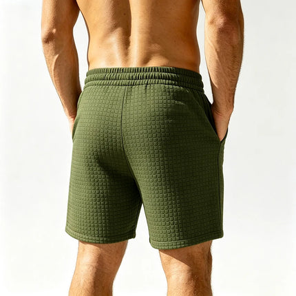 Men Waffle Textured Casual Shorts Elastic Drawstring Waist Breathable Summer Street Daily Travel Outdoor Workout Walking Shorts