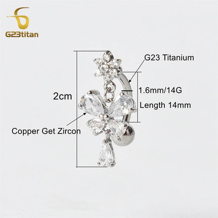 Zircon Butterfly Dangle Reverse Belly Ring 14G F136 Titanium Navel Piercing Barbell Women Sexy Body Jewelry piercings ombelico