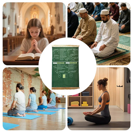 Foldable Step By Step Educational Prayer Mat Non-Slip Visual Instructions Guided Prayer Mat Portable Bilingual Guided Prayer Mat