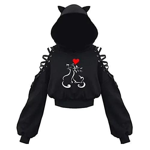 2021 Amazon European New Style Cute Cat Y-Back Sweatshirt Crew Neck China Made Other Patterned Hooded Sweatshirt For All Seasons