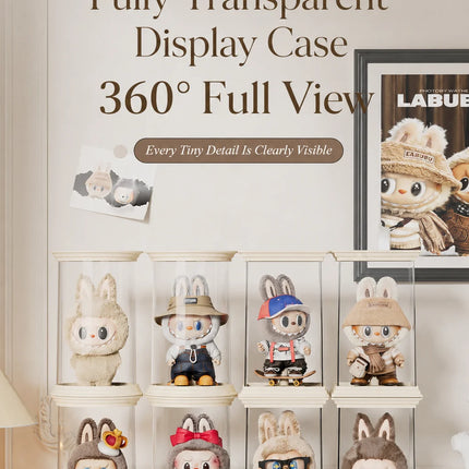 Clear Collectible Display Case for Labubu Dolls Acrylic Figure Box Dustproof Stackable Shelf Organizer(without dolls))