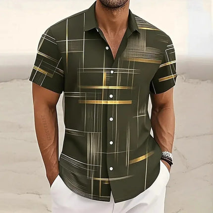 Men's Geometric 3D Printed Lapel Short Sleeve Casual Fashion Shirt Summer Outdoor Vacation Hawaiian Shirt
