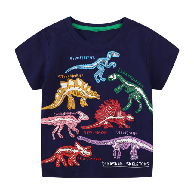 Little maven 2026 New Fashion Boys T-shirt Summer Luminous Dinosaur Animal Cotton Causal Clothes Lovely Tops for Kids 2-7 year