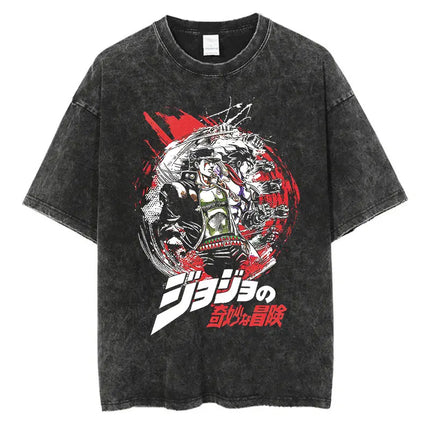 Vintage Washed TShirt Men Summer Hip Hop Streetwear T-shirt JoJo Bizarre Adventure Anime Print Cotton Casual Short Sleeve Tshirt