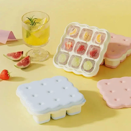 Cartoon 9 Grid Ice Cube Tray, Food Grade PP Ice Mold With Lid Household Freezer Ice Making Tool