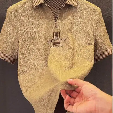 Ice Silk Embroidered  Shirt Men's Summer Short Sleeve Turn-down Collar Business Casual Fashion Brand T-shirt Breathable C...