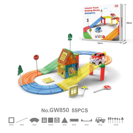 Magnetic Tiles Road Car Toys Kid Magnetic Building Blocks Electric Rail Car Construction Game Montessori STEM Activity Toys Boys