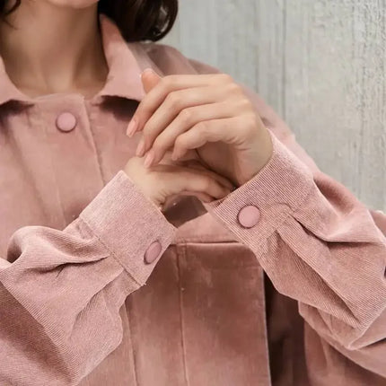 Women's Plus Size Retro Outerwear Collared Shirt Set with Loose Casual Corduroy shirt