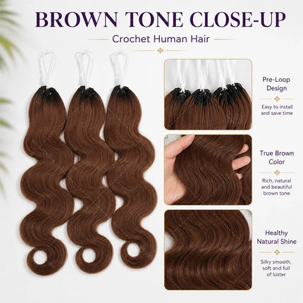 Brown Body Wave Crochet Human Hair Miracle Knots Pre Looped Soft Lightweight Natural Blend Extensions For Black Women Easy Wear