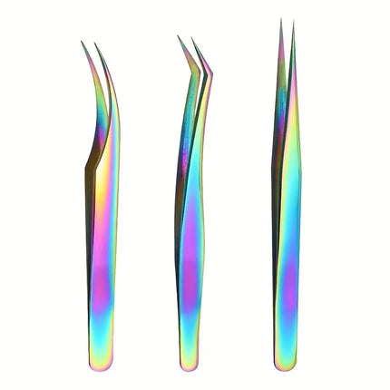 Three-piece Stainless Steel Tweezer Set - Unscented, Anti-static Precision Tweezers for Eyelash Extensions Beauty Tool