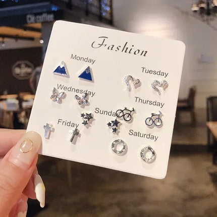 New S925 Silver Needle Stud Earrings Set for Women Girls Simple Cute Exquisite Mini Earrings Jewelry Gift Wholesale Direct Sales