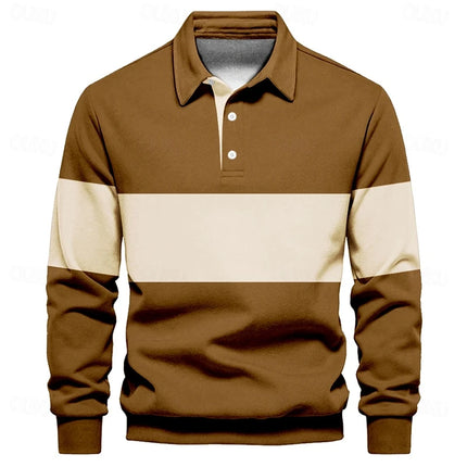 Simple Fashion Striped Polo Shirts For Men Casual Autumn Long Sleeve 3D Printed Golf Polo Shirt Loose Breathable Lapel Tops
