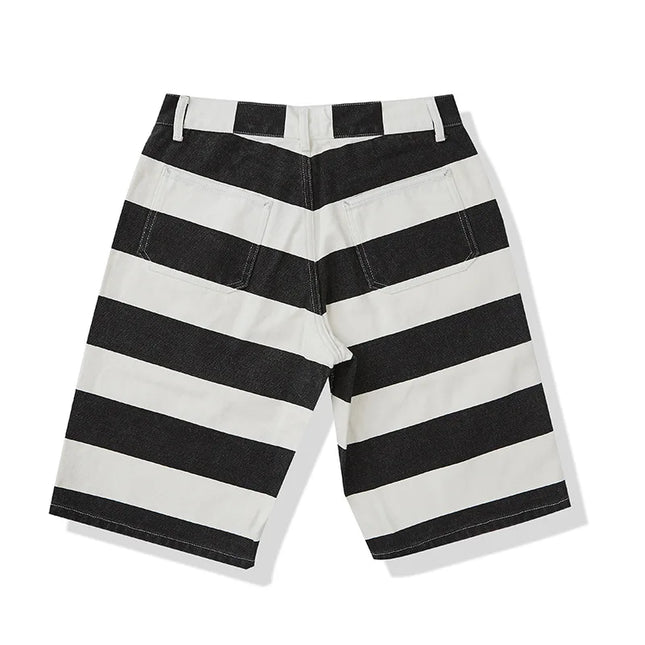 0802 Summer Shorts For Men Classic Vintage Stripe Cotton Casual Straight Mid-Waist Harajuku Street Male Pants Cargo Clothing