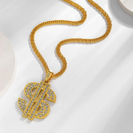 New Hip-Hop Style Gold Color Dollar Sign Necklace Suitable For Both Men Women Dollar Pendant Fashion Jewelry Party Gifts