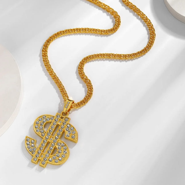 New Hip-Hop Style Gold Color Dollar Sign Necklace Suitable For Both Men Women Dollar Pendant Fashion Jewelry Party Gifts